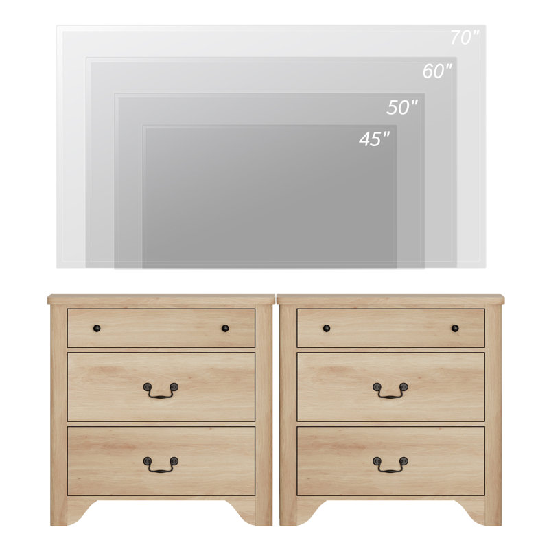 Minimalist 3 Drawer Dresser For Bedroom Set Of 2, 63" Chest Of Drawers, Wood Storage 6 Drawer Dresser Organizer For Bedroom Living Room Hallway Closet