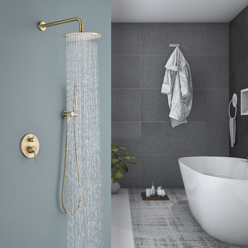 Système de douche complet avec valve brute et pomme de douche ronde 10 pouces, Or