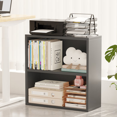 2-Tier Bookshelf Storage Shelves, 23.7 Inch Open Shelf Bookcase, Floor Standing Unit Wooden Bookcase Storage Organizer,Dark Gray