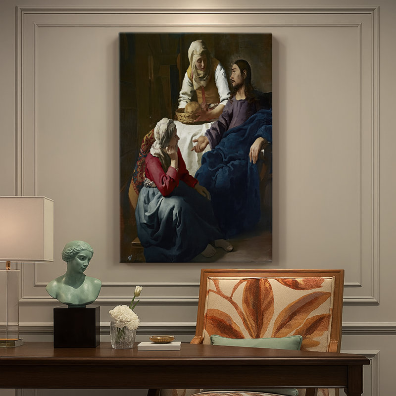 Le Christ dans la maison de Marthe et Marie, toile tendue par Jean Vermeer, 24 po x 36 po