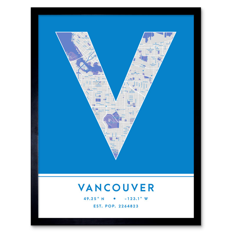 Vancouver City Map Vancouver Blue - Single Picture Frame Typography