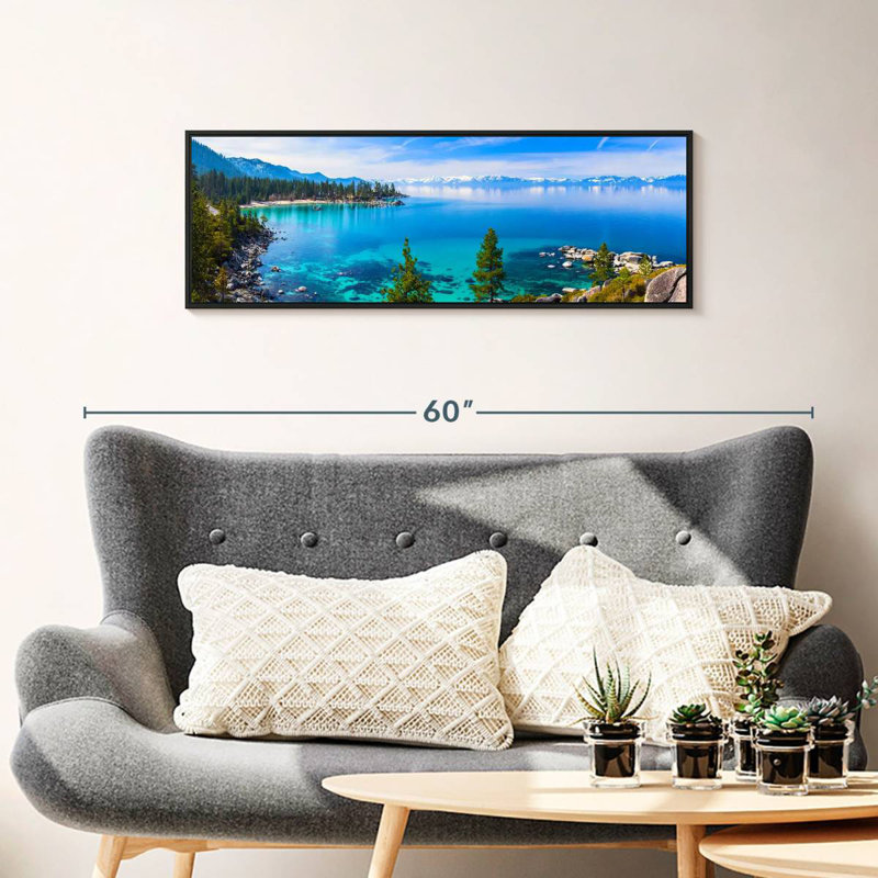 Tranquillité sur le lac Tahoe, Cadre flottant noir, 37 po x 13 po