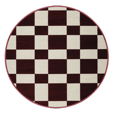 Machine Washable Checkered Red Area Rug