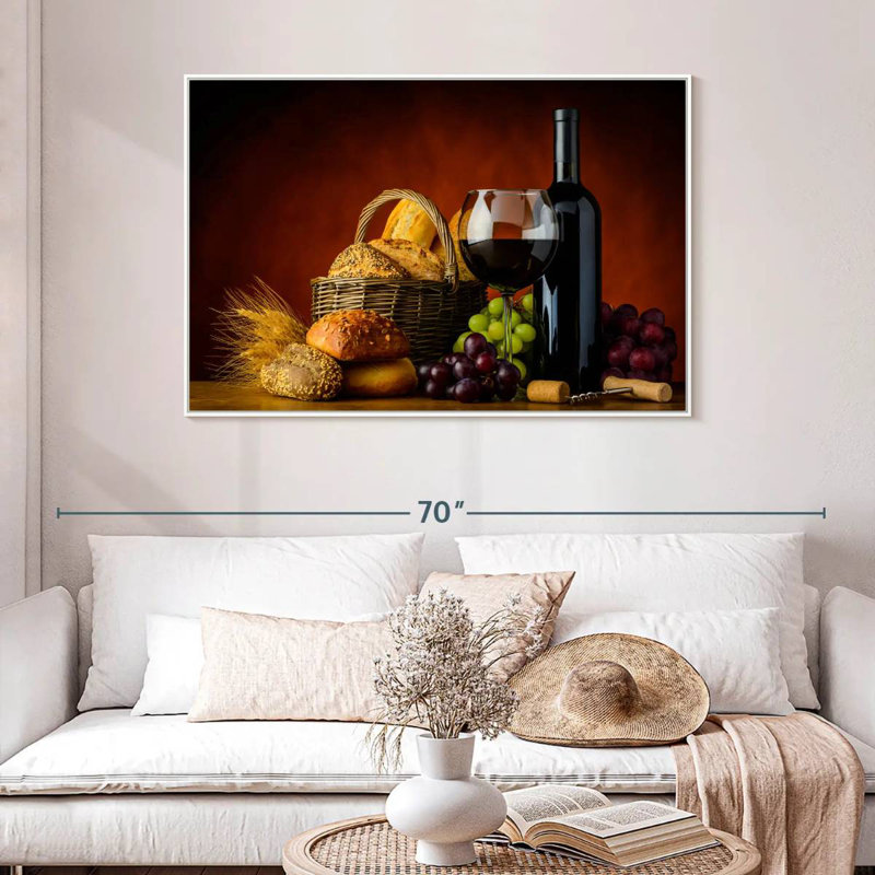Wine And Bread, 46" X 31", Floating Frame White