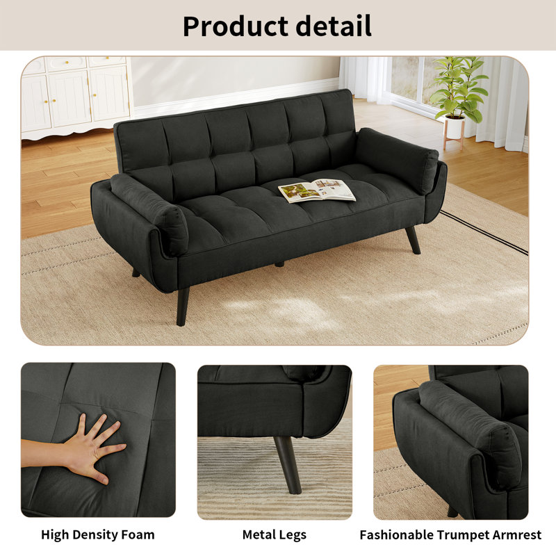 Futon canapé convertible moderne en lin, canapé-lit confortable, Gris foncé