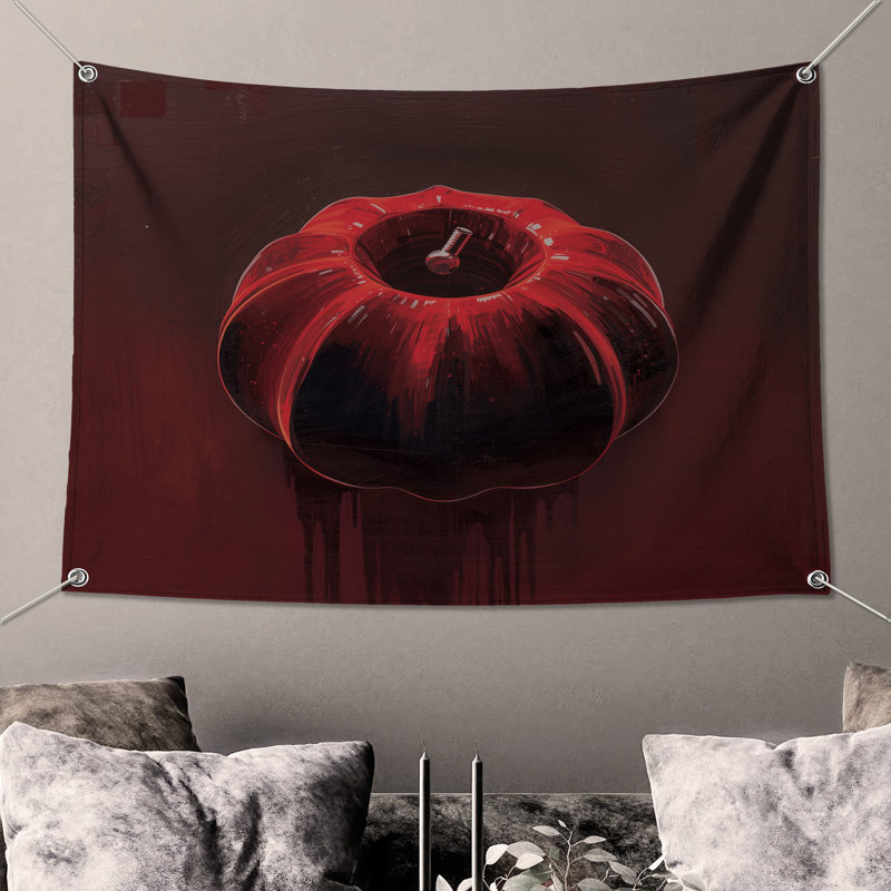 Tapisserie murale rouge citrouille métallique - décoration murale citrouille, H 68 po x l 80 po avec 4 œillets