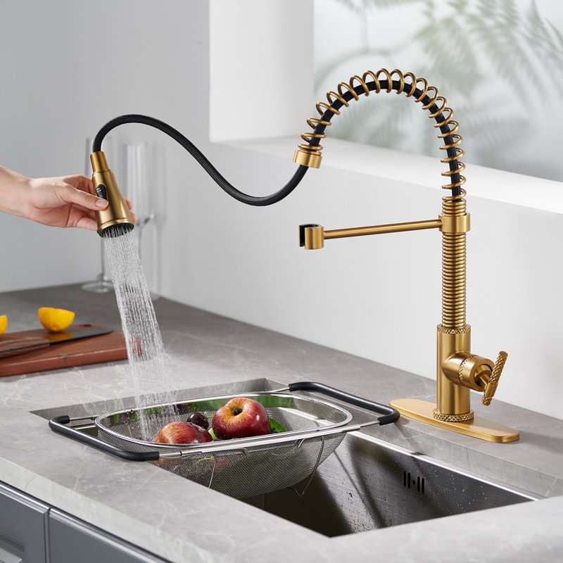 Bolden CASAINC 1.8 GPM Britt Commercial Style Pull Down Single Handle Kitchen Faucet, Brushed Gold