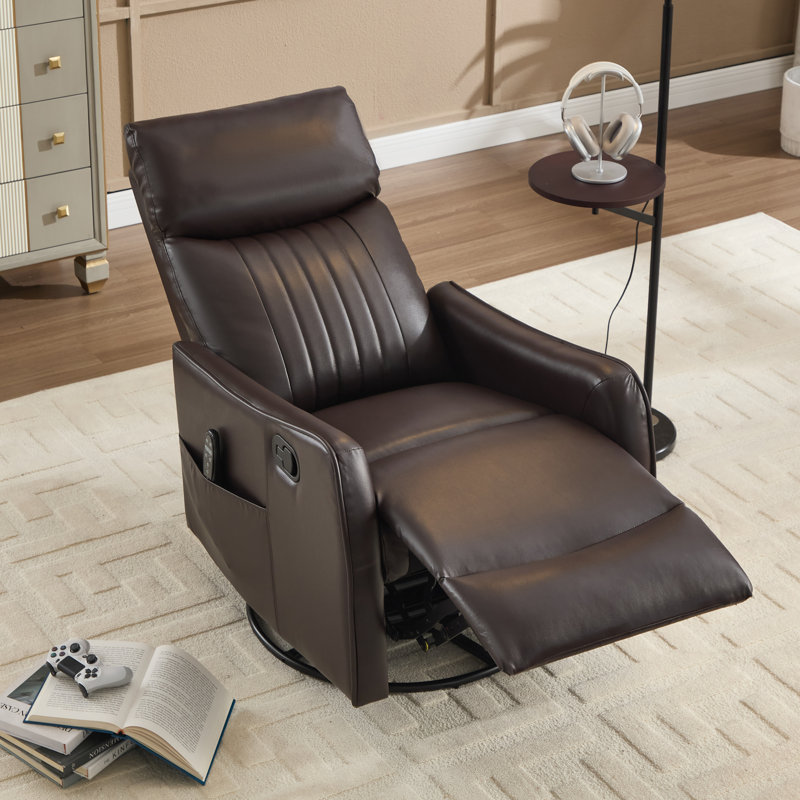 Lila 26.37" W Manual Swivel Rocker Recliner, Swivel Chair with Heated Massage, Brown