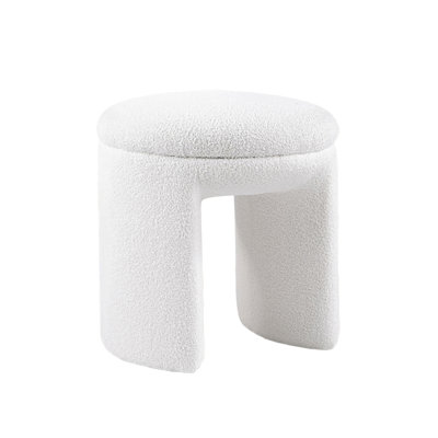 Janie Rounded Ottoman Stool with Open Frame Base, Beige Fabric