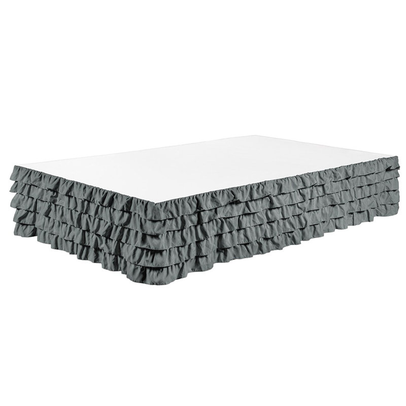 Bed Skirt Tiered Waterfall Dust Ruffle 14” Drop - Bedskirt 2 , Gray, King