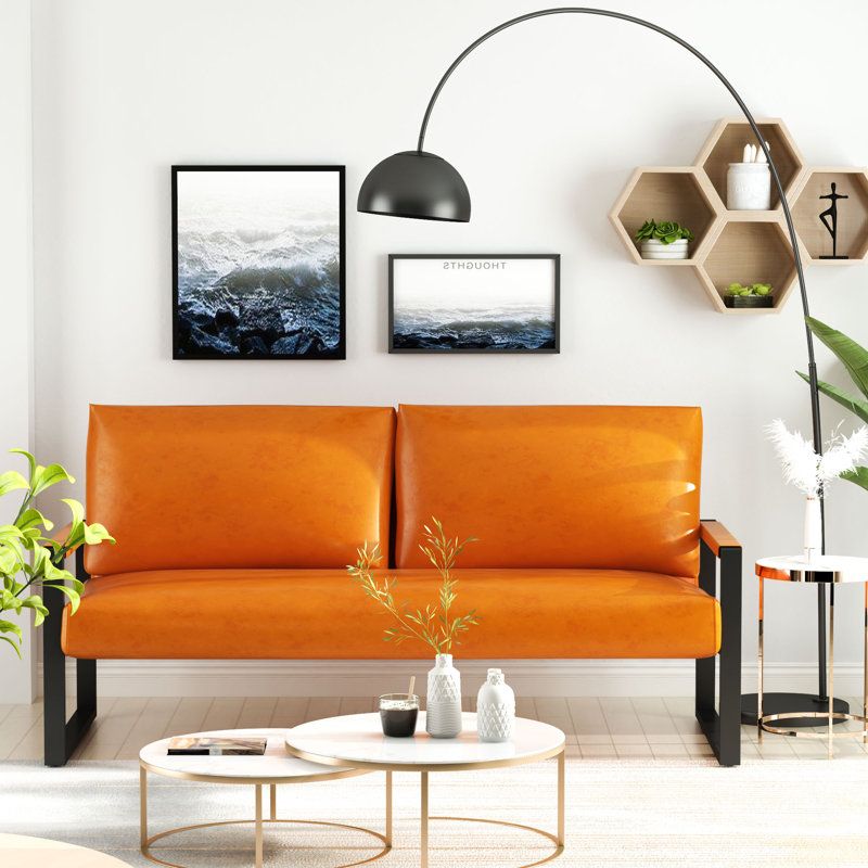 Canapé Mid-Century, Similicuir orange