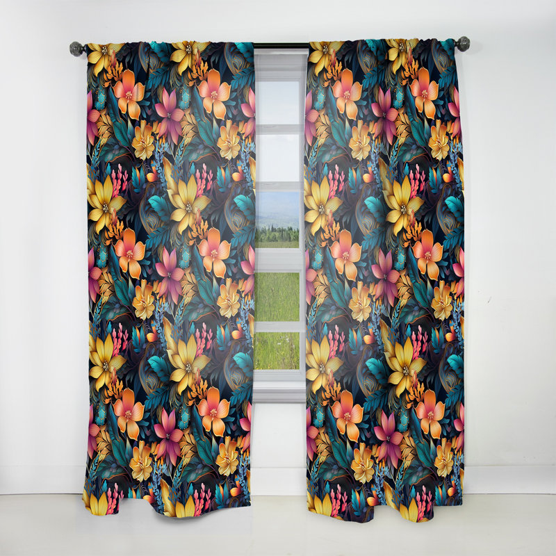 Motif botanique Moroccan Oasis Ii - rideau en velours bohémien - obscurcissant - 1 panneau, L 52 po x L 108 po