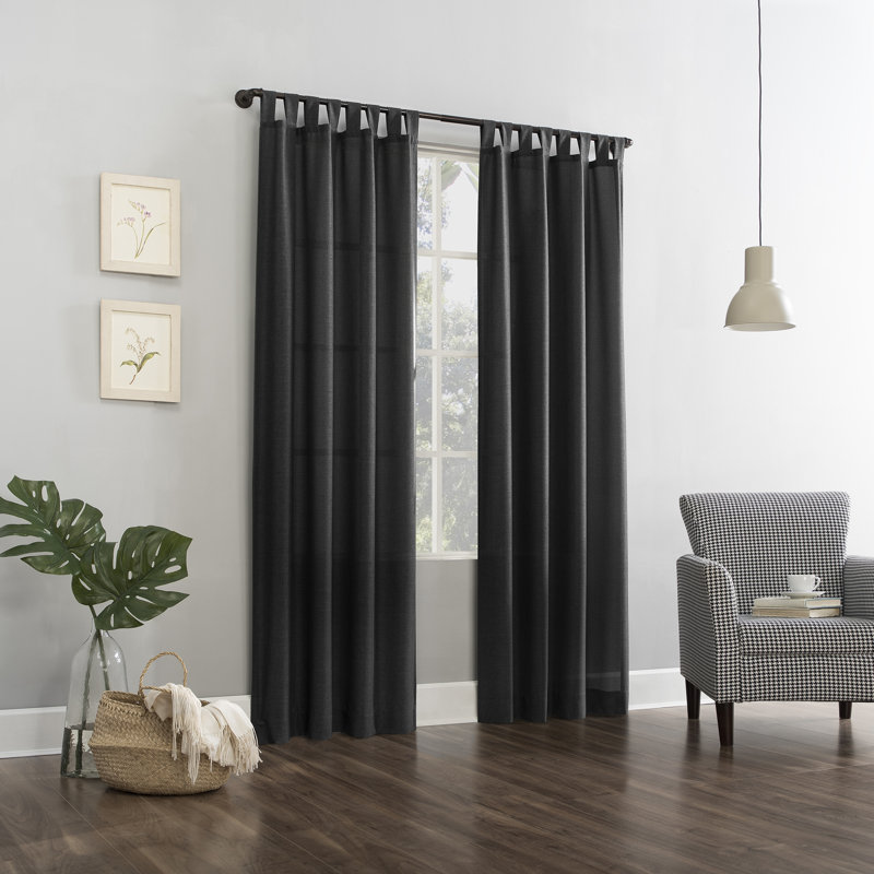 Panneau de rideau simple semi-transparent en polyester Brekke, l 40 po x L 63 po, Gris charbon