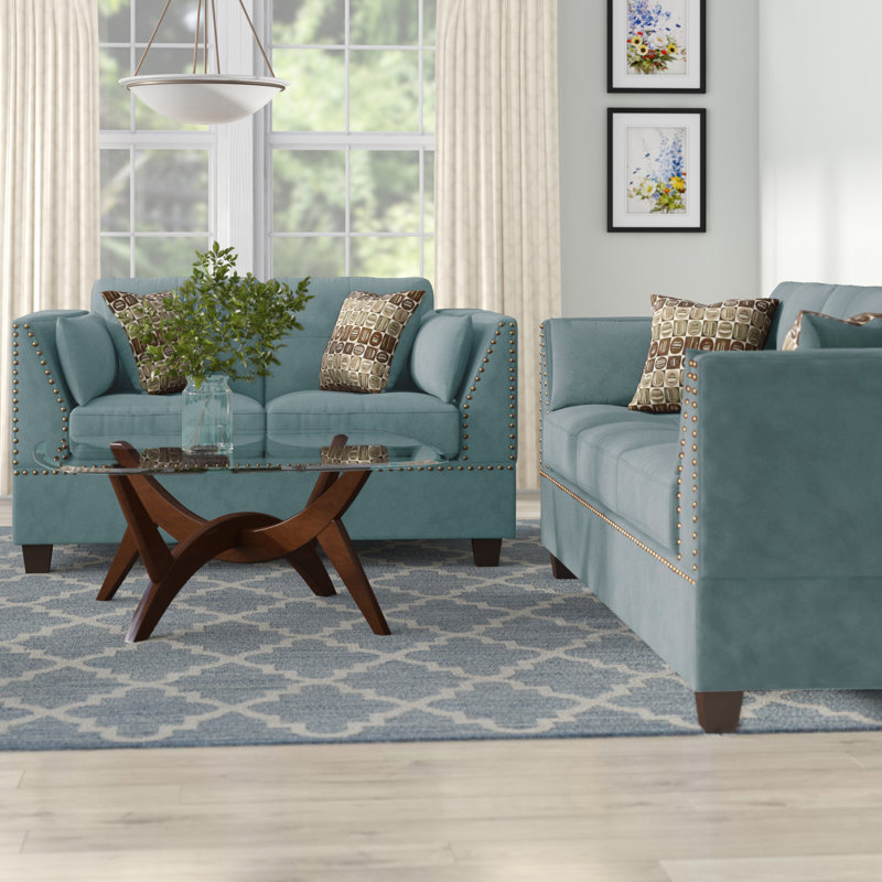 2 - Piece Velvet Living Room Set, Hydra Blue
