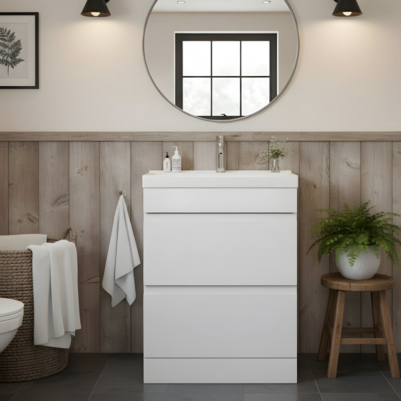 Meuble-lavabo autoportant 24 po avec lavabo en céramique et 2 tiroirs à fermeture en douceur 24 po
