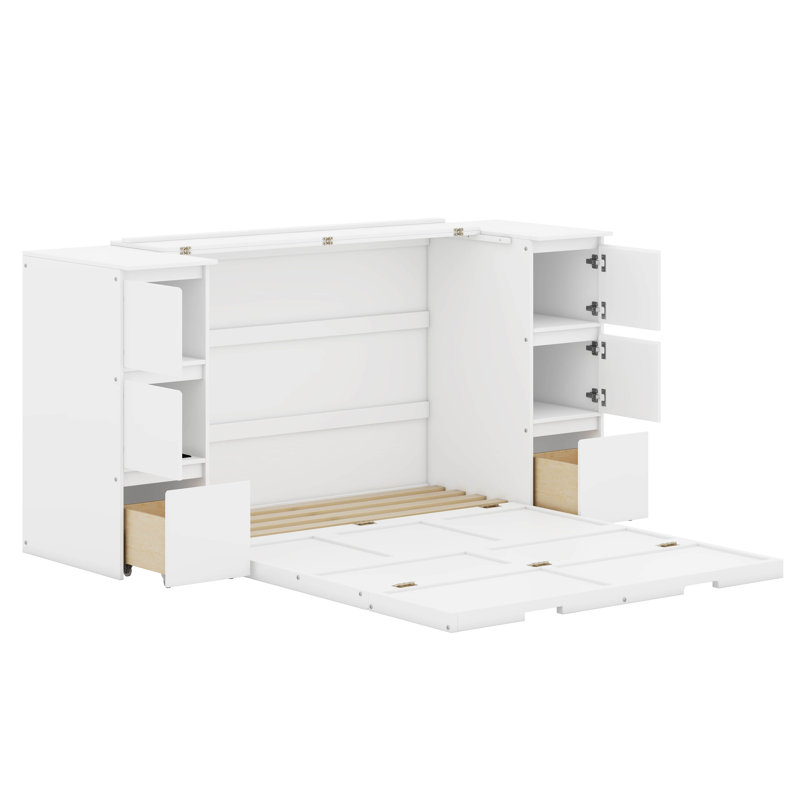 White Full Size Murphy Bed with Drawers and USB Ports