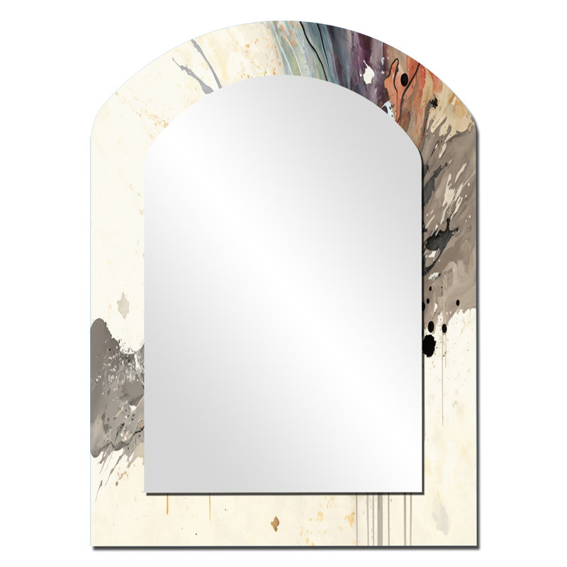 «Jazz Rhythms In Shades Of Grey III», miroir mural asymétrique à encre liquide, miroir décoratif Black Arch, impression sur métal