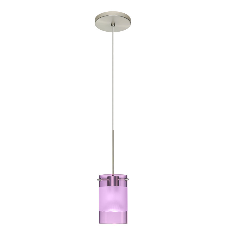 Luminaire suspendu à cylindre simple 1 lumières Marysville, Halogène, Nickel satiné, Transparent / givré