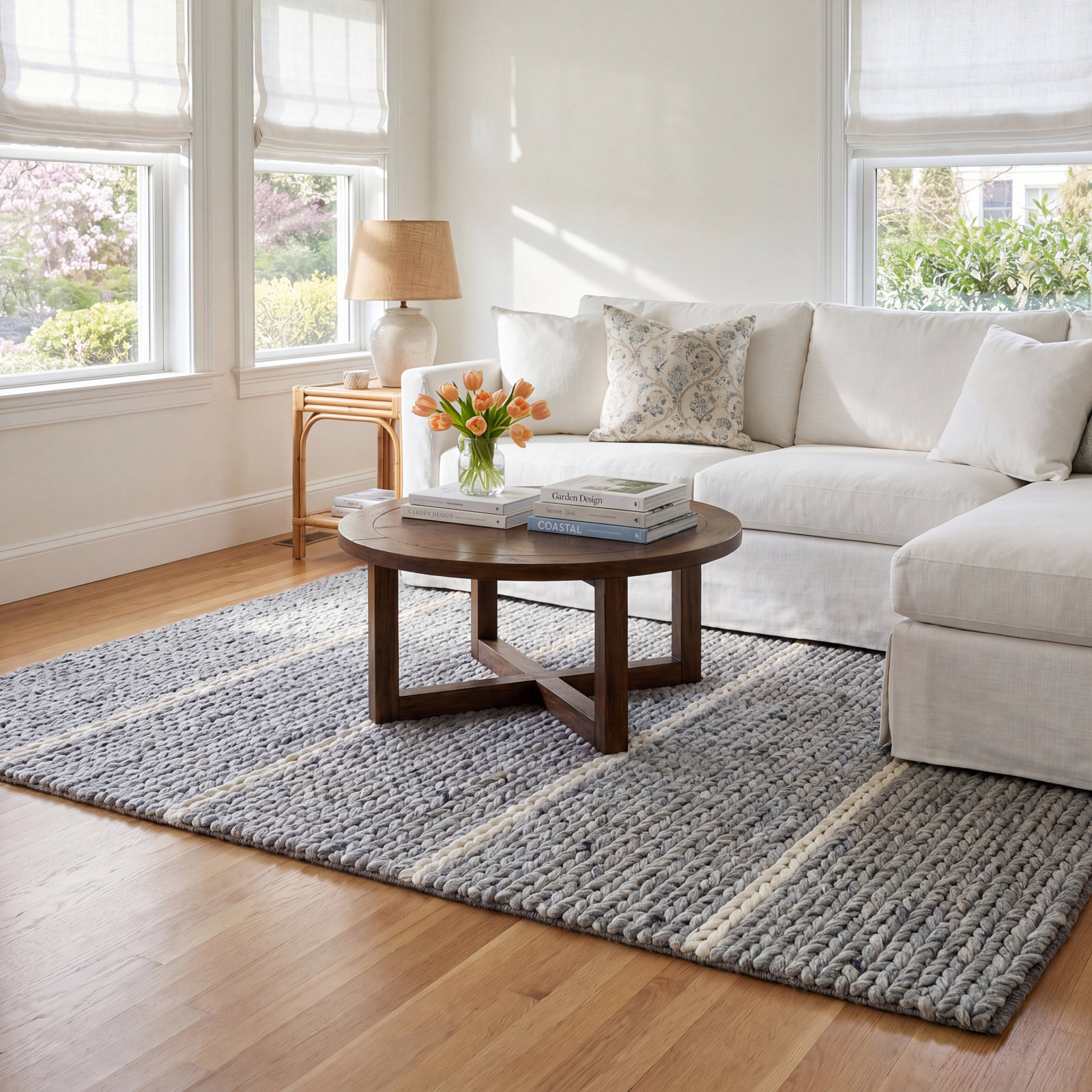 Lemington Gray Beige Hand-Braided Striped Rug, 5" W x 8" L
