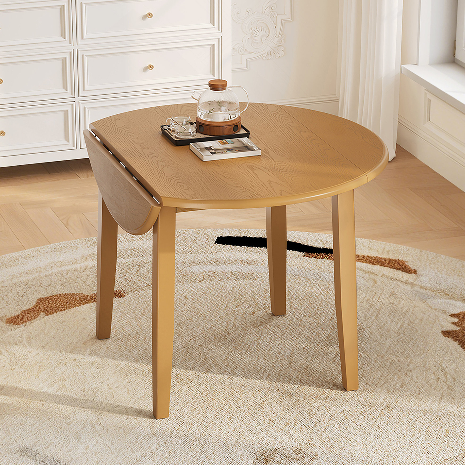 Everly Quinn Extendable Round Dining Table For 2–4 People, Folding Wood ...