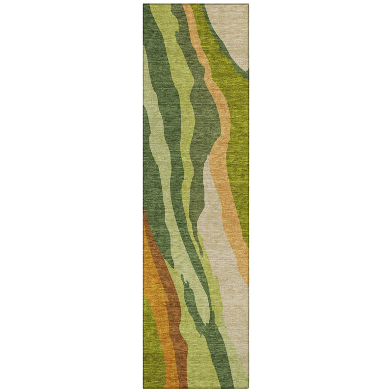 Petala Green Washable Indoor-Outdoor Rug - , 2'3" x 7'6"