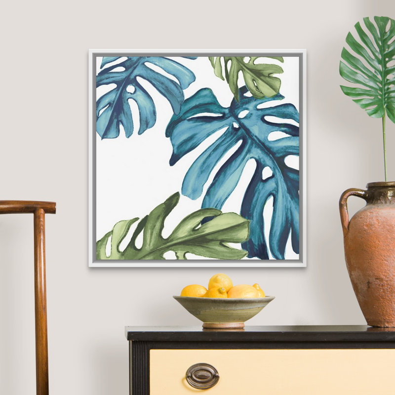 «Palm Leaves I» par Eva Watts - reproduction d'art sur toile, H 26 po x l 26 po x P 1,75 po, Cadre blanc