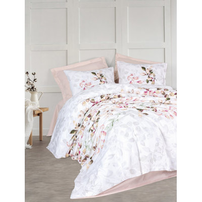 Ensemble de housse de couette très grand élégant, 100% coton Ranforce, comprend une housse de couette (94 x 87 po) et 2 taies d'oreiller (23,6 x 23,6 po) | Lavable à la machine, impression de pigments, fermeture à boutons, couleur beige doux | Surclassement luxueux