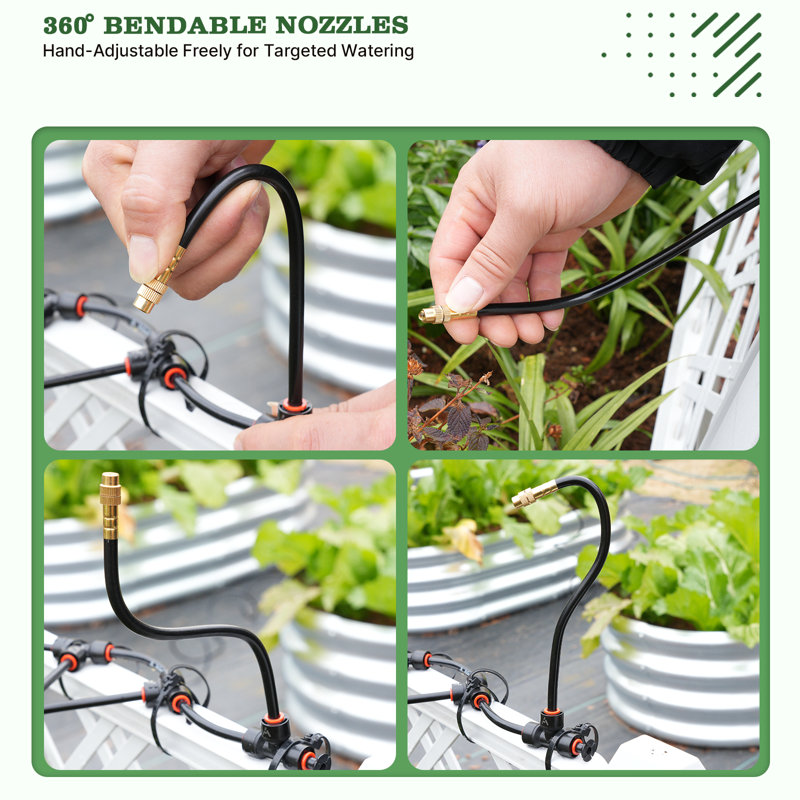 Ensemble d'arrosage goutte à goutte 50 pi, système d'irrigation automatique avec buses de pulvérisation en cuivre flexibles à 360 °, tubes à connexion rapide pour patio, pelouse, serre, plantes en pot - débit d'eau réglable