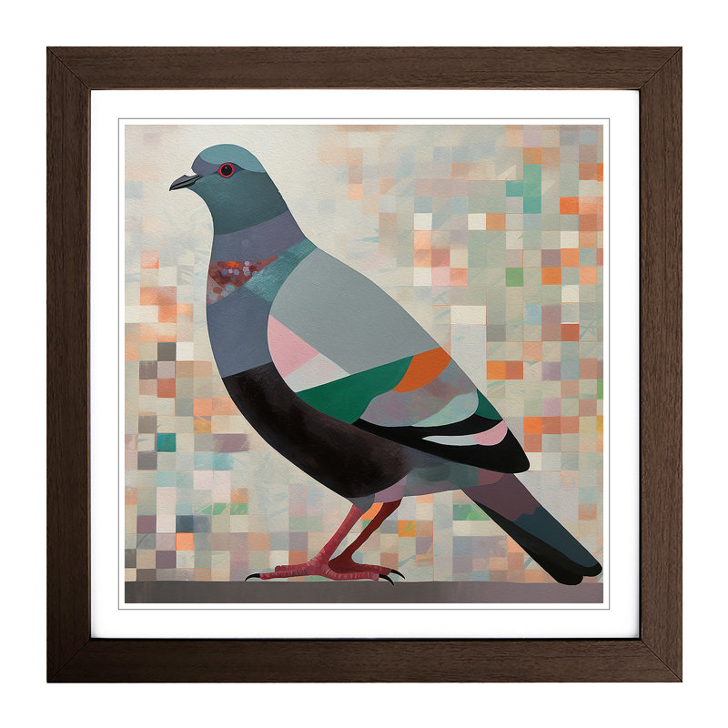 Pigeon Suprematism No.5 - Single Picture Frame Print on Wood, Walnut