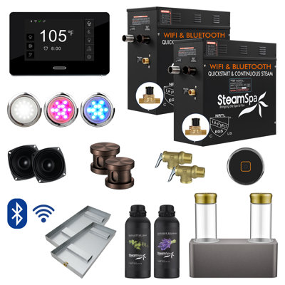 Ensemble de générateur de bain de vapeur à démarrage rapide 2 x 7,5 kW avec Bluetooth et double pompe aromatique Black Series