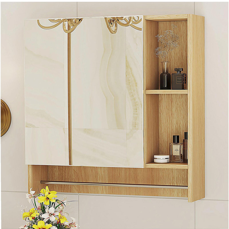 Armoire de salle de bain murale avec miroir, armoire à pharmacie, armoire de rangement au-dessus de la toilette avec tablettes et porte-serviettes