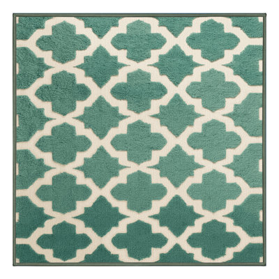 Machine Washable Trellis Green Area Rug