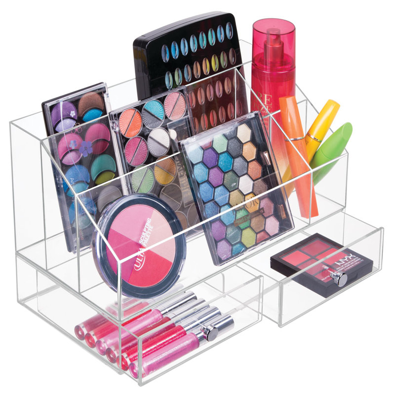 Clear Compact Acrylic Tiered Cosmetic Organizer with Drawers