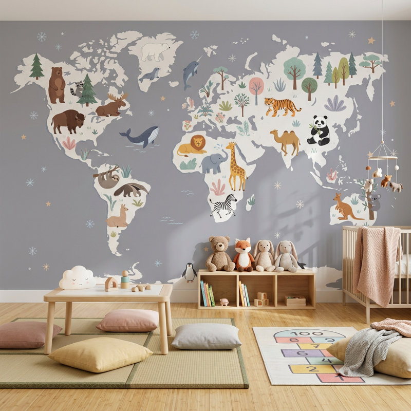 Papier peint carte du monde Carte du monde Carte du monde Fresque murale, 160"x108", Peel and Stick