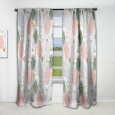 Pineappple on Tropical Leaves Geometric Blackout Thermal Rod Pocket Single Curtain Panel