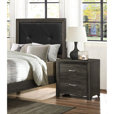 Modern Bedroom Nightstand In Dark Grey, 2 Drawer Metal Accent Storage Grey Contemporary Nightstand, 2 Construction