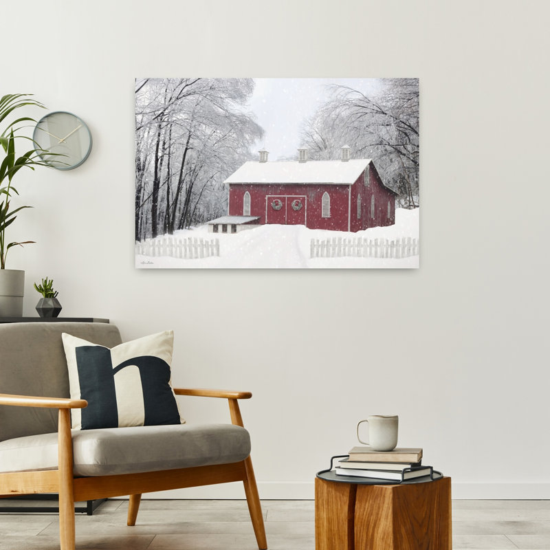 Grange de cœurs, paysage contemporain abstrait, art hivernal, H 36 po x l 24 po