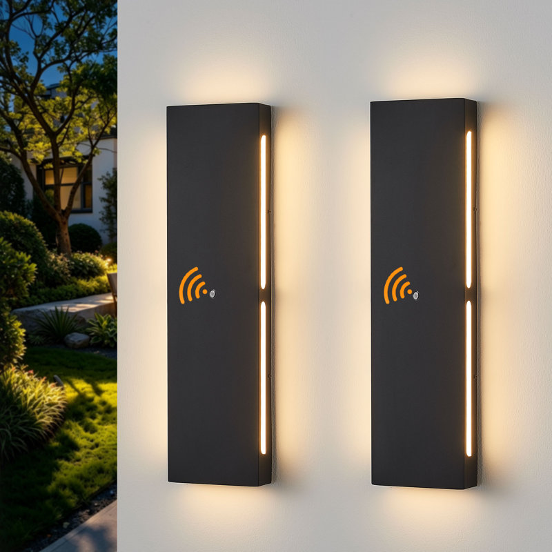2 Packs Outdoor Wall Sconces Black Hardwired Integrated LED Ponce, 23.6" H x 6.3" W x 2" D