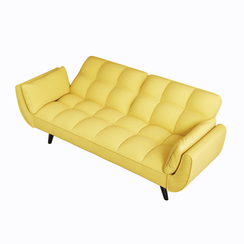 Kuebbing 74'' Velvet Convertible Sofa, Yellow Velvet