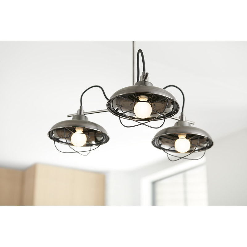 3 - Light Modern Linear Chandelier, Valiant Nickel