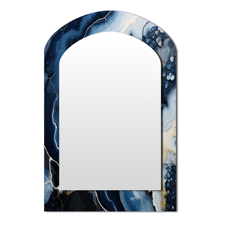 «Blue Stone Geode», peinture, miroir en forme de pierre unique, 43 po x 33 po