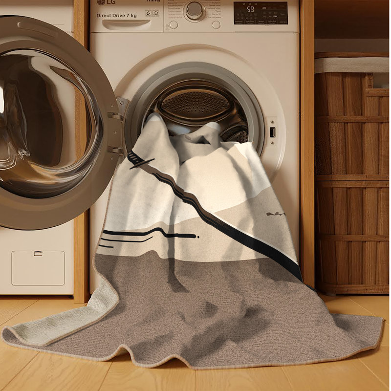 Tapis rituel minimaliste beige lavable à la machine Coalmont Seppuku, 7x9