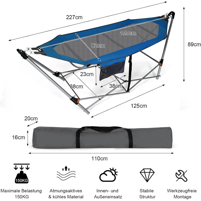 Briceton Double Camping Hammock with Stand, Blue
