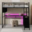 Lit mezzanine en métal avec DEL, bureau et tablettes de rangement-795923226