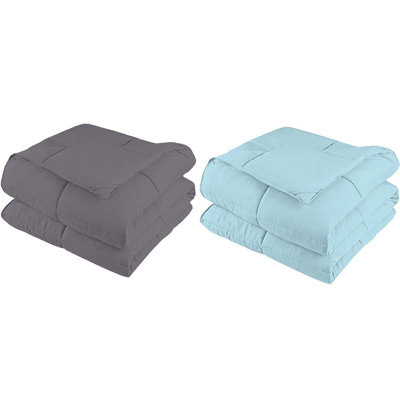 Set of 2 Down Alternative Comforters, Ultra Soft Microfiber Comforter, Fluffy Lightweight All-Season Hypoallergenic Box-Stitch Bedding