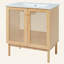 Meuble-lavabo de 30 pouces fabriqué à partir de matériaux naturels, avec des portes en rotin faites à la main et des mécanismes de fermeture en douceur