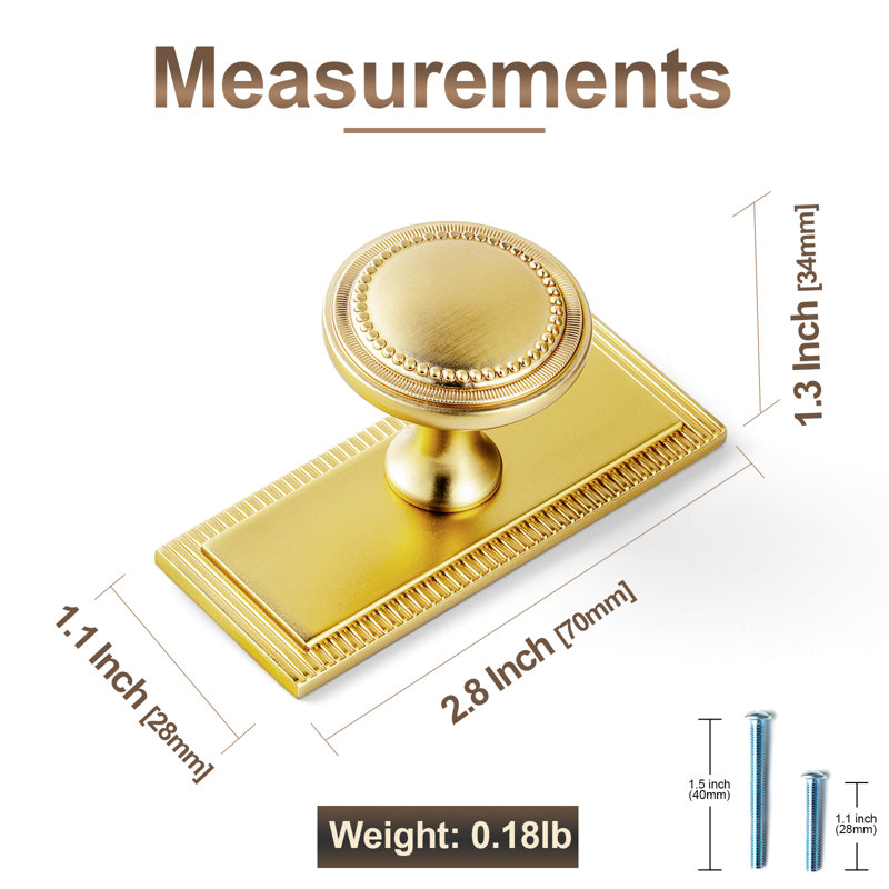 Poignée champignon 1 1/3 po avec contre-plaque (G022), Brushed Gold