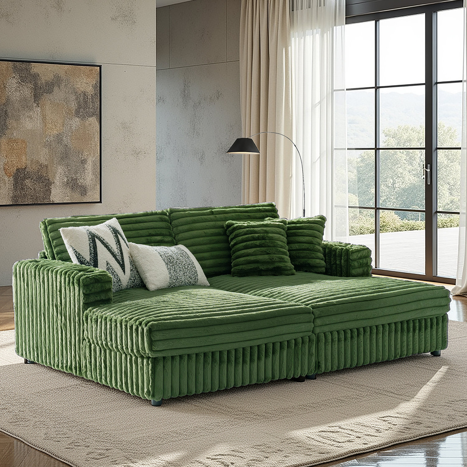Ebern Designs Estella Modern Oversized Loveseat Sofa Chaise Daybed ...