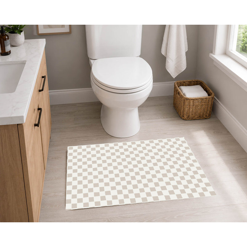 Checkered Absorbent Non-Skid Rectangular Toilet Mat