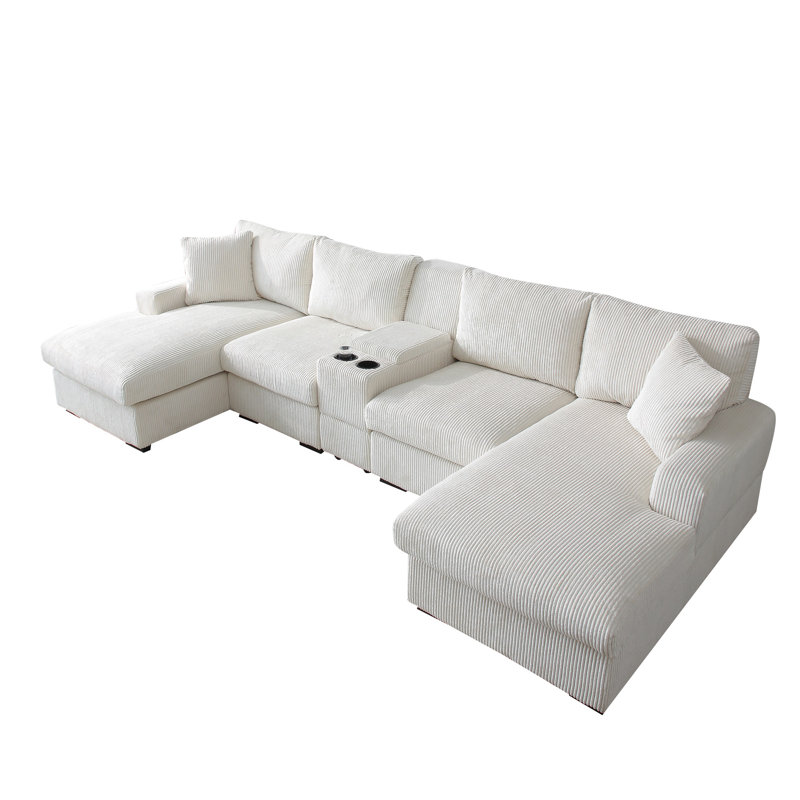 Canapé modulaire en forme de U 126 po avec console et méridienne double Cloud, Beige